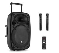 Vonyx Enceinte portable Verve46 – 1000W Bluetooth – 2 micros UHF sans fil, poignées et roulettes
