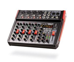 Vonyx VM-KG08 Console de Mixage 8 Canaux - Avec Bluetooth, Lecteur MP3, Interface Audio USB, Processeur de Son, Alimentation Fantôme, Écran LED, Idéal pour les Bars, Petite Salles de Concerts