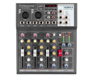 VONYX VMM-F401 Table de Mixage 4 Canaux Bluetooth - Port USB, 2x Entrée Mic Mono, 1 x Entrée Stéréo, Sortie principale Stéréo Jack 6,35mm, Sortie Casque, pour Application Studio ou sur Scène