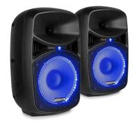 Vonyx VPS082A set d'enceintes 400 watts Plug & Play avec télécommande et microphone filaire, Paire d’enceintes 10“, Technologie sans fil Bluetooth, Lecteur USB/SD, Lumière Disco