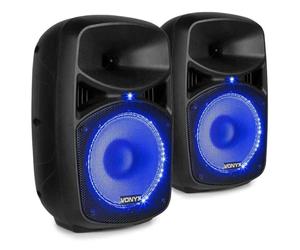 Vonyx VPS082A set d'enceintes 400 watts Plug & Play avec télécommande et microphone filaire, Paire d’enceintes 10“, Technologie sans fil Bluetooth, Lecteur USB/SD, Lumière Disco