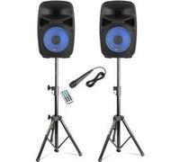 VONYX - Ensemble d'Enceintes LED, 8 Pouces, 400 Watts, Bluetooth, avec Supports Trépieds Réglables, Télécommande, Microphone Filaire, Idéal pour Vos soirées et évènements