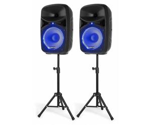 VONYX VPS102A - Enceinte Sono Portable, Puissance de 600W, Technologie Bluetooth, LEDs au Rythme de la Musique, Livré avec Pieds, Microphone et Télécommande