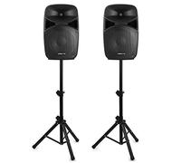 VONYX VPS122A Kit Sono DJ avec Pieds - 800 Watts, Haut-Parleurs avec LEDs, Égaliseur 5 Bandes, Télécommande Incluse, Idéal pour Animer Vos Soirées