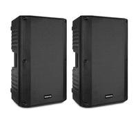 VONYX VSA150S Paire d'Enceintes 15" 1000 Watts - 1x Enceinte Active, 1x Enceinte Passive, Technologie Bluetooth, Entrées USB/AUX/MIC/Guitar/RCA/XLR, Boitier Solide Poignées et roulettes