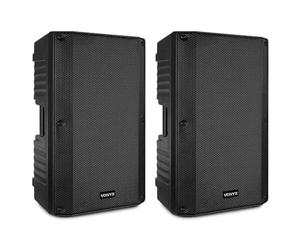 VONYX VSA150S Paire d'Enceintes 15" 1000 Watts - 1x Enceinte Active, 1x Enceinte Passive, Technologie Bluetooth, Entrées USB/AUX/MIC/Guitar/RCA/XLR, Boitier Solide Poignées et roulettes