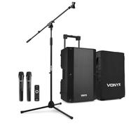 Vonyx VSA500 Sono Portable 800W avec Housse et Pied de Microphone | Sono sur Batterie, Bluetooth, Transport Facile et Sécurisé, Autonomie jusqu'à 8 Heures, Idéal pour les Animations Mobiles