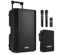 Vonyx VSA700 Enceinte Sono Portable 15" 1000W avec Micros et Housse | Bluetooth, Deux Micros UHF Sans Fil, Autonomie Jusqu'à 8H, Idéale pour Animations, Karaokés et Discours
