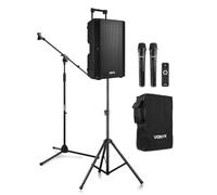 Vonyx VSA700 Enceinte Sono Portable 15" 1000W avec Pieds et Housse | Bluetooth, Deux Micros UHF Sans Fil, Autonomie Jusqu'à 8H, Idéale pour Animations, Karaokés et Discours