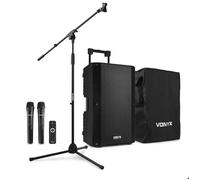 Vonyx VSA700 Enceinte Sono Portable 15"" avec Housse et Pied de Micro Deux Micros UHF Sans Fil Autonomie Jusqu'à 8H Idéale