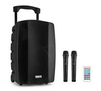 Vonyx VSP200 Enceinte Sono Portable 200 Watts, Enceinte Active Bi-Amplifiée, 2 Micros sans Fil, Poignées et roulettes de Transport, Idéale pour Vos Événements Pro, Karaoké, Fêtes en Extérieur
