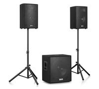VONYX VX1218BT Pack Sono 2.1 Complet 1200W avec Subwoofer 18 Pouces et Enceintes 12 Pouces, Bluetooth 5.3, USB, SD, Pieds et Télécommande, Idéal pour DJ, Karaoké, Soirées et Événements