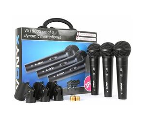 VONYX VX1800S Set Microphones Dynamiques 3 Pièces, Microphone de Studio, 3 Supports de Protection, Chant et Instruments, Faible Distorsion, SPL Élevé, Idéal pour Studio et Streamer