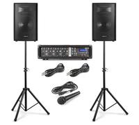 VONYX VX210 Système de Sonorisation Complet Bluetooth - 800 Watts, avec Trépieds Réglables, Table de Mixage Amplifiée, 2 Enceintes, Câbles, Microphone, Idéal pour Animer Vos Soirées