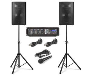VONYX VX210 Système de Sonorisation Complet Bluetooth - 800 Watts, avec Trépieds Réglables, Table de Mixage Amplifiée, 2 Enceintes, Câbles, Microphone, Idéal pour Animer Vos Soirées