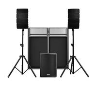 VONYX VX915 Système Sono Line Array 1400W avec Subwoofer 15" + DJ Booth, Pack DJ Complet avec Stands