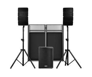 VONYX VX915 Système Sono Line Array 1400W avec Subwoofer 15" + DJ Booth, Pack DJ Complet avec Stands