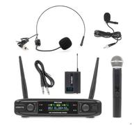 Vonyx WM42HB Micro Sans Fil UHF avec Micro Main et Micro-Casque | Système double canal avec micro main, émetteur ceinture et serre-tête pour chant, présentation, animation et discours