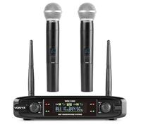 Vonyx WM42HH 2 Micros Sans Fil UHF avec Récepteur Double Canal | Deux micros main dynamiques avec écrans couleur, sorties XLR et jack 6,35 mm pour chant, karaoké, discours et DJ