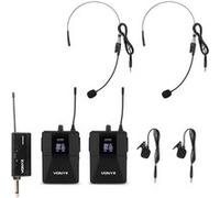 VONYX WM552B Double Système Microphones sans Fil UHF Émetteur BodyPack - 2X Micros Cravates, 2X Micros Casques, Récepteur Jack 6,35 mm, 10 Canaux, Idéal pour Les Plateaux TV, Animateurs