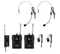 Vonyx WM552B Double Système Microphones Sans Fil UHF Émetteur BodyPack - 2x Micros Cravates, 2x Micros Casques, Récepteur Jack 6,35 mm, 10 Canaux, Idéal pour les Plateaux TV, Animateurs