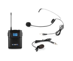 VONYX WM60B - Microphones sans Fil UHF, 16 Canaux, 1x Micro Casque, 1x Micro Cravate, Idéal pour Conférences et Présentations