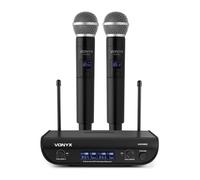 Vonyx WM82 Système de micros sans fil UHF numériques à 2 canaux 2x micro portable 50 m noir