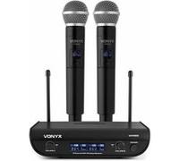 Vonyx WM82 Système de micros sans fil UHF numériques à 2 canaux - Récepteur + 2 micros main - Noir Noir G