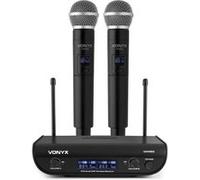 Vonyx WM82 Système de micros sans fil UHF numériques à 2 canaux - Récepteur + 2 micros main - Noir Noir G