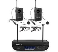 Vonyx WM82 Set de 2 Microphones sans Fil avec Émetteurs de Poche- 2 Canaux, Système UHF 2, Fréquence Fixe, Porté 50m, Double Récepteur, Réglage Volume Indépendant, Valise Transport Fournie