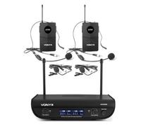 Vonyx Microphones sans fil WM82 – Set de 2, émetteurs de poche, 2 canaux, portée 50m, valise fournie