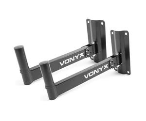 VONYX WMS-02 Paire de Supports Muraux pour Enceintes, Orientable à 180° et 30° à la Verticale, Support Enceinte Insert 35mm, Plaque de Montage 4 Trous, Charge Maximale 25 kg par Pied