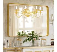 VooBang Miroir de Salle de Bain 61 x 81,3 cm, Magnifique Miroir Mural doré avec Cadre Profond, Miroir de courtoisie Moderne d'angle Rond pour Chambre à Coucher, Salon, Suspendu ou appuyé