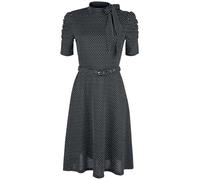 Voodoo Vixen Robe Nœud Au Col Noire Pois Posie Femme Robe mi-Longue Noir M 85% Polyester, 15% Coton