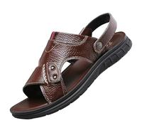 VOODUE Sandales d'été for hommes, grande taille, chaussures de plage, souples, respirantes, légères, en cuir véritable (Color : brun, Size : 44 EU)