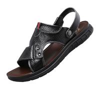 VOODUE Sandales d'été for hommes, grande taille, chaussures de plage, souples, respirantes, légères, en cuir véritable (Color : Noir, Size : 49 EU)