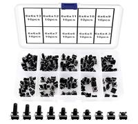 VooGenzek 100 Pièces 10 Valeurs 6x6mm Interrupteurs à Bouton Poussoir Tactiles, Kit de Assortiment de Interrupteurs, Noir