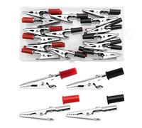 VooGenzek 30 Pièces Pince Crocodile, Pinces Crocodiles en Métal Plaqué, pour Tests Électriques de Laboratoire, avec une Poignée en Matière Plastique (Noir/Rouge)
