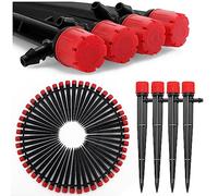 VooGenzek 50 Pièces Goutteur Irrigation Réglable, 360 Degrés 8-Trou Micro Asperseur Goutte à Goutte avec Connecteur Barbelé & Piquet de Support pour Tube 4/7mm, Goutteur d'irrigation Insertion, Rouge