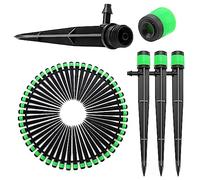 VooGenzek 50 Pièces Goutteur Irrigation Réglable, 360 Degrés Micro Asperseur Goutte à Goutte avec Connecteur Barbelé & Piquet de Support pour Tube 4/7 mm, Goutteur d'irrigation Insertion, Vert