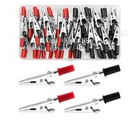 VooGenzek 60 Pièces Pince Crocodile, Pinces Crocodiles en Métal Plaqué, pour Tests Électriques de Laboratoire, avec une Poignée en Matière Plastique (Noir/Rouge)
