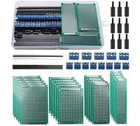 VooGenzek 75 Pièces Circuit Imprimé Double Face Kit, 20 Pièces Double Face PCB Prototype Boards, 20 Pièces Fiches Mâle/Femelle, 15 Pièces 2/3 Broches Bornier à Visser, 20 Pièces Colonne en Nylon