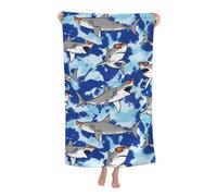 VOOHDDY Shark Serviette de plage amusante en microfibre douce et absorbante à séchage rapide pour salle de bain, femmes, hommes, garçons, filles, piscine, camping, voyage, natation, pique-nique,