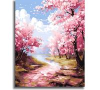 vooiceofco Peinture Numero Adulte,Peinture par Numero Adulte,Peinture Numero Enfant,DIY Peinture Acrylique pour Adultes débutants Facile sur Toile,40×50 cm sans Cadre-Forêt de cerisiers