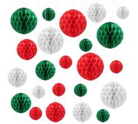 Vookkp Pompon Fleur 27PCS Decoration Noel en Papier Réutilisable Boules de Noël en Papier Décoration Noel Intérieur Décorations de Noël Suspendues 10/15/20cm