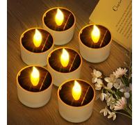 VOOKRY Lot de 6 bougies solaires - Bougies chauffe-plat rechargeables à énergie solaire sans flamme, lampes LED étanches pour lanternes, chambre à coucher, camping, fête, décoration d'intérieur, 5,8 x