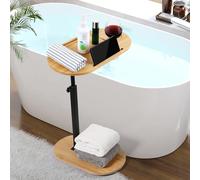 vookutus Table de chevet pour chambre à coucher, style industriel, table de lit, hauteur réglable, petite table de chevet, plateau de baignoire, bambou, peu encombrant, table de canapé latérale