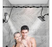 Voolan Double pommeau de douche pour couples, pommeau de douche à haute pression et douchette à main, double pommeau de douche réglable pour salle de bain 2 personnes (noir)
