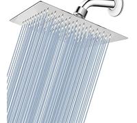 Voolan Pomme de Douche au Plafond de 20cm, Pommeau de Douche Carré à Haute Pression en Acier Inoxydable 304 pour une Douche Confortable à Basse Pression d"Eau, Installée au Mur ou Plafond (Chrome)