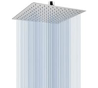 Voolan Pomme de Douche au Plafond de 25cm, Pommeau de Douche Carré à Haute Pression en Acier Inoxydable 304 pour une Douche Confortable à Basse Pression d"Eau, Installée au Mur ou Plafond (Chrome)